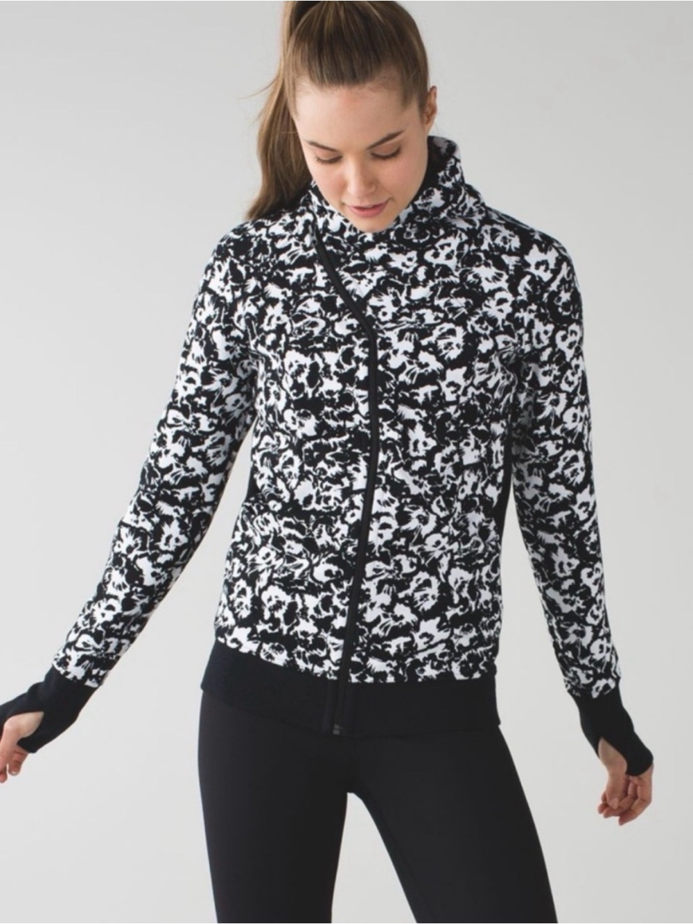 lululemon athletica Black and White Floral Zip-Up Jacket
